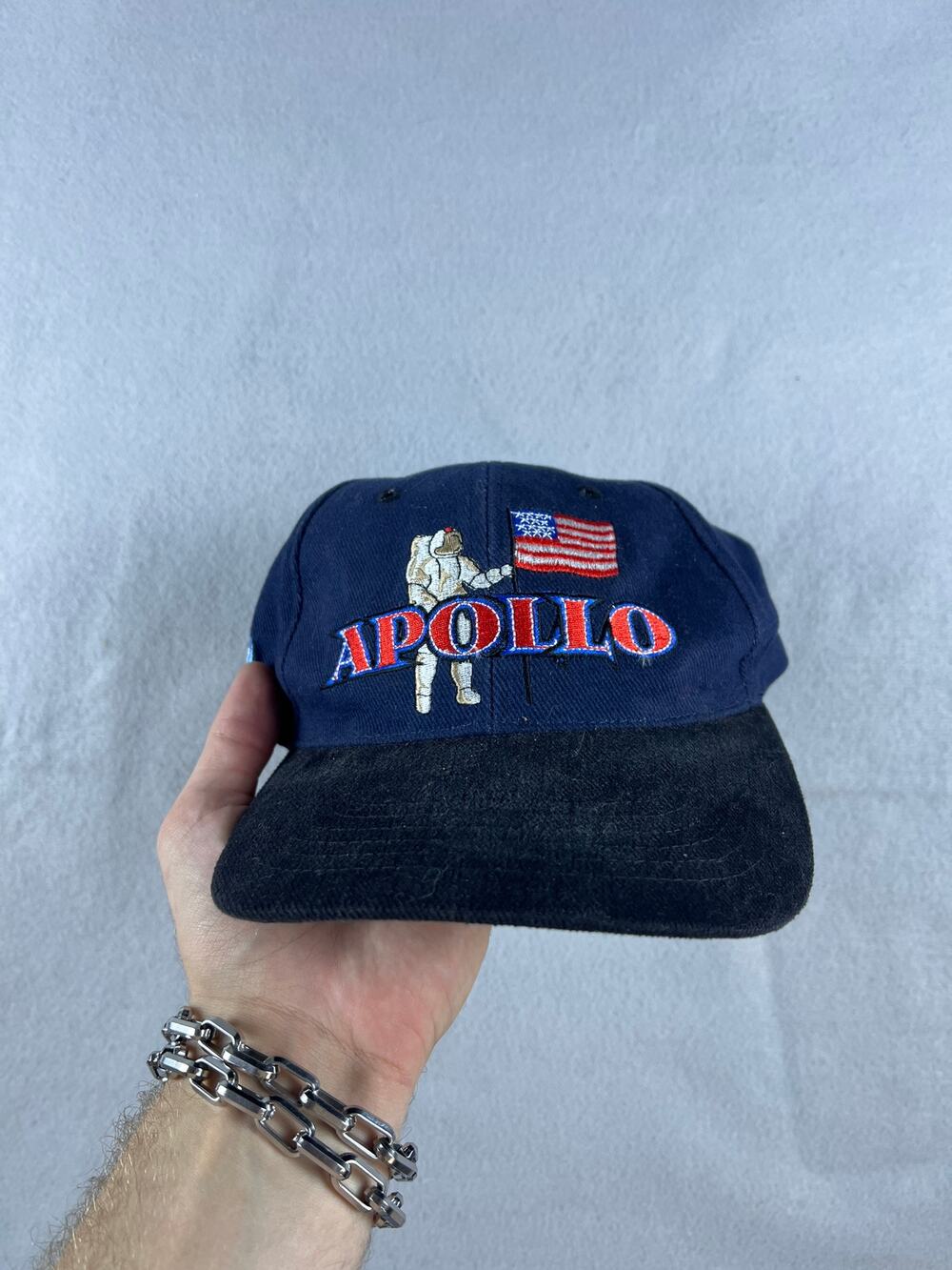 VINTAGE Apollo Nasa Cap Hat Mens Blue Distressed Kennedy Space Center